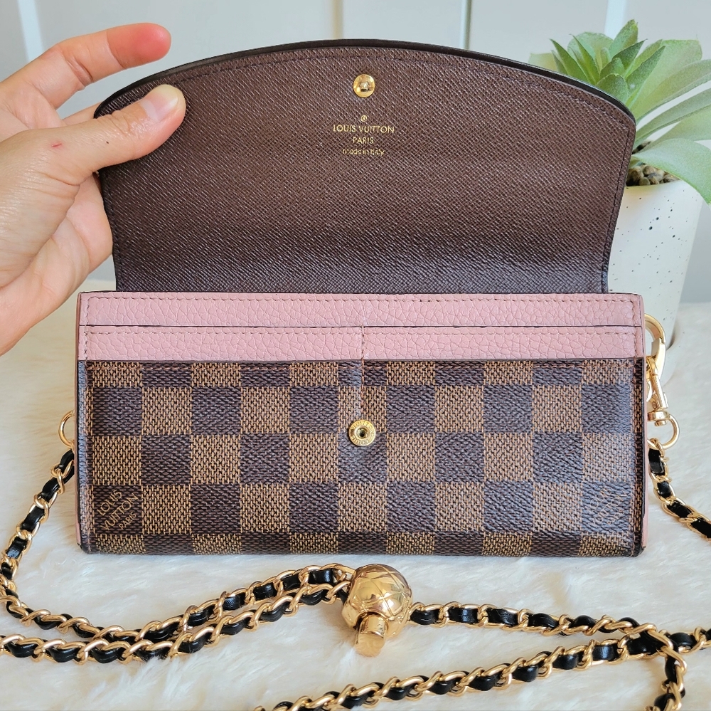 💕Authentic Louis Vuitton Damier Ebene NORMANDY Wallet PINK Crossbody/Shoulder - Picture 5 of 17